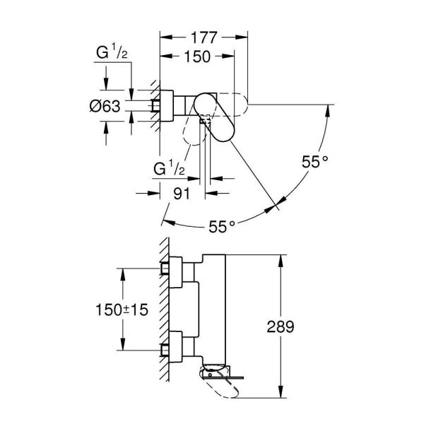 Grohe Plus Einhand-Brausebatterie, Wandmontage, hard graphite gebürstet
