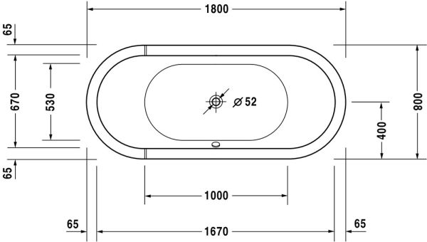 Duravit Starck Einbau-Badewanne oval 180x80cm, weiß