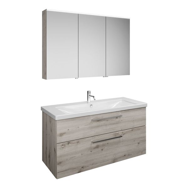 Burgbad Eqio Badmöbel-Set 123cm, Spiegelschrank, Keramik-Waschtisch und WT-Unterschrank