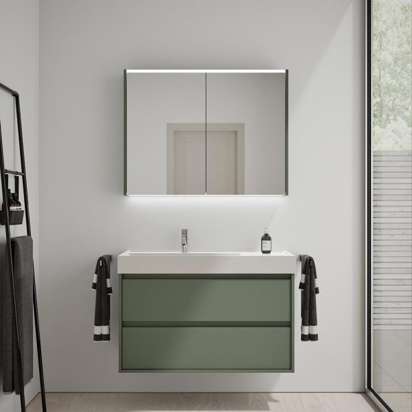 Burgbad Devio Mineralguss-Waschtisch 100cm mit Unterschrank, 2 Auszüge