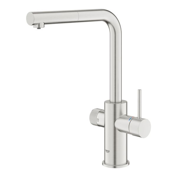 Grohe Blue Pure Minta Einzelarmatur, herausziehbarer L-Auslauf mit Filterfunktion supersteel 30601DC0 1