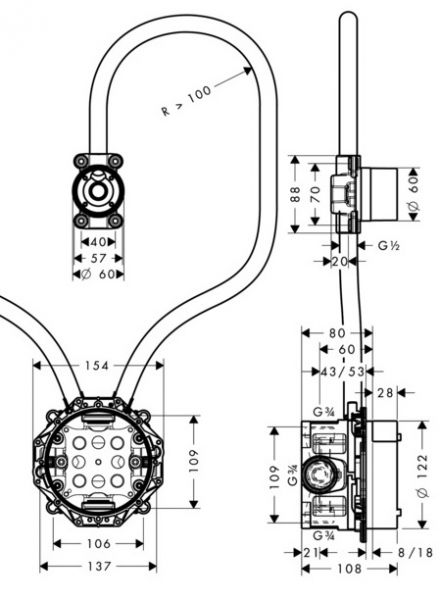 Axor Grundkörper für Elektronik-Waschtischmischer Unterputz