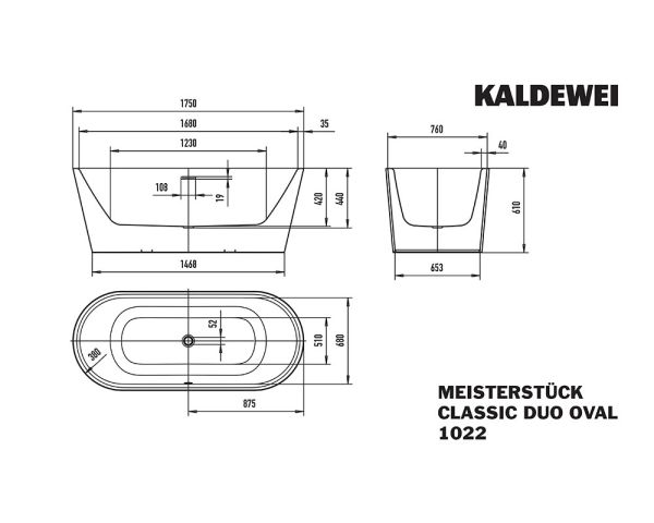 Kaldewei Meisterstück Classic Duo Oval Badewanne 175x76cm Mod.1022-4032, weiß