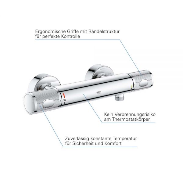Grohe Precision Feel Thermostat-Brausebatterie mit ProGrip Rändelstruktur, chrom 34790000