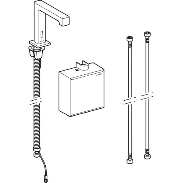 Geberit Waschtischarmatur Brenta, Standmontage, Batteriebetrieb, mit AP-Funktionsbox, chrom