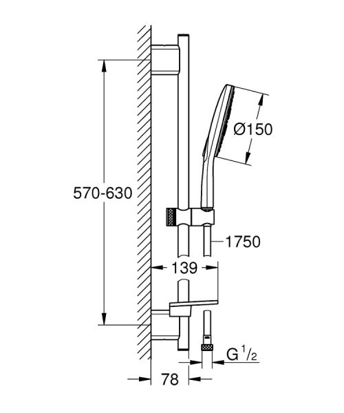 Grohe Rainshower SmartActive 150 Brausestangenset 600mm, 3 Strahlarten, wassersparend