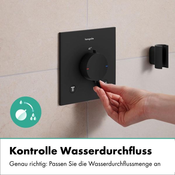 hansgrohe Ecostat Comfort E Thermostat 2 Funktionen mit Sicherungskombination, schwarz matt