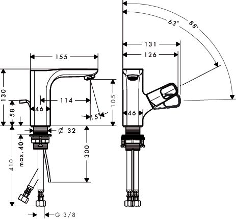 Axor Urquiola Einhebel-Waschtischmischer 110, mit Zugstangen-Ablaufgarnitur, für Handwaschbecken