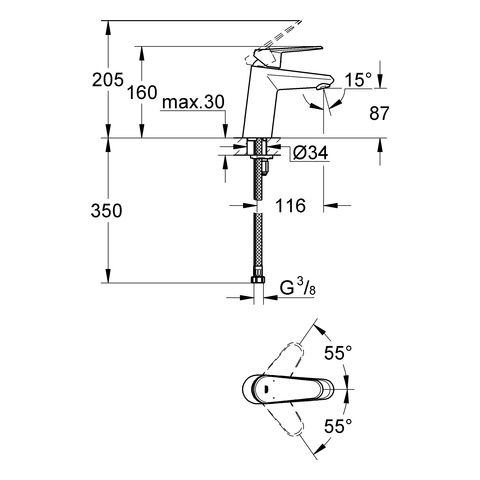 Grohe Eurodisc Cosmopolitan Einhand-Waschtischbatterie, glatter Körper, S-Size, wassersparend, chrom