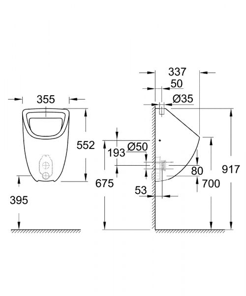 Grohe Bau Keramik Urinal, Zulauf von oben, weiß