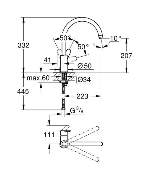 Grohe BauEdge Wasserhahn, schwenkbar, chrom