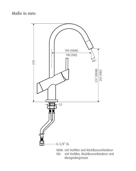 WimTec VIVA K4 - ND 9 V Manuelle Niederdruck-Kücheneinhebelmischer für Batteriebetrieb, chrom