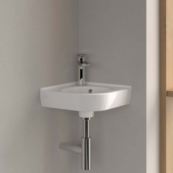 Villeroy&Boch O.Novo Eck-Handwaschbecken mit 1 Hahnloch, Schenkellänge 32cm mit Überlauf