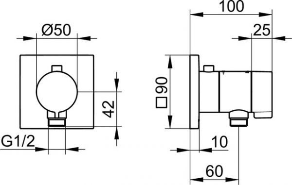 Keuco IXMO Solo Thermostatarmatur m. Schlauchanschluss, Rosette eckig