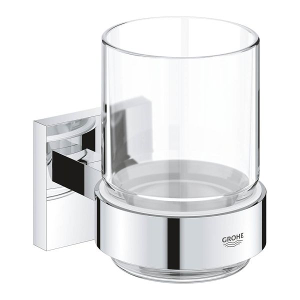 Grohe QuickFix Start Cube Glas mit Halter, zum Kleben oder Bohren, chrom 41097000 