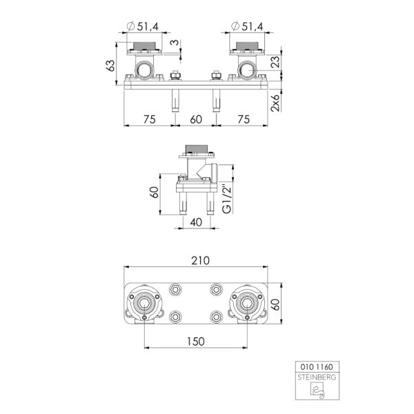 Steinberg Serie 100 Einbaukörper 1/2“ für freistehende Wannen-Armatur, chrom