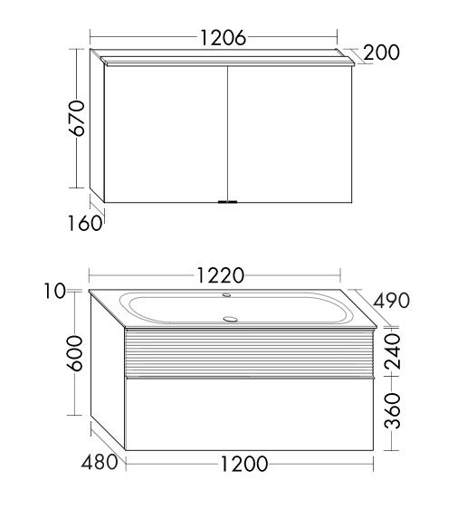 Burgbad Fiumo Badmöbel-Set 122cm, Spiegelschrank, Waschtisch und WT-Unterschrank