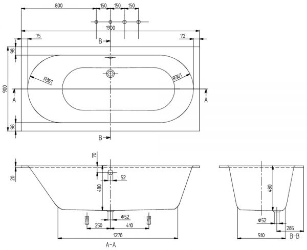 Villeroy&Boch Oberon Rechteck-Badewanne 190x90cm