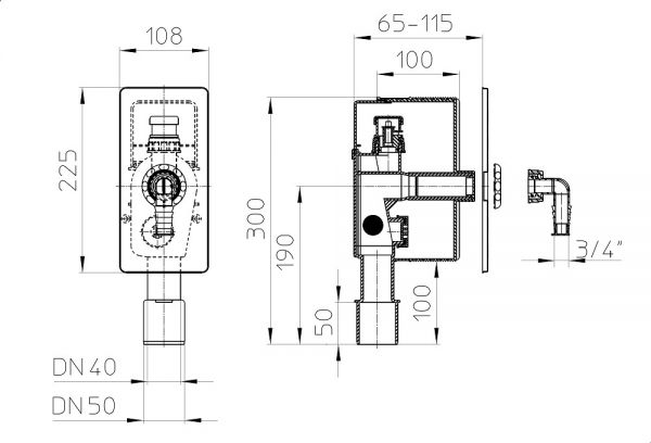 HL Waschmaschinensifon-Unterputz mit Rohrbelüfter HL404.1