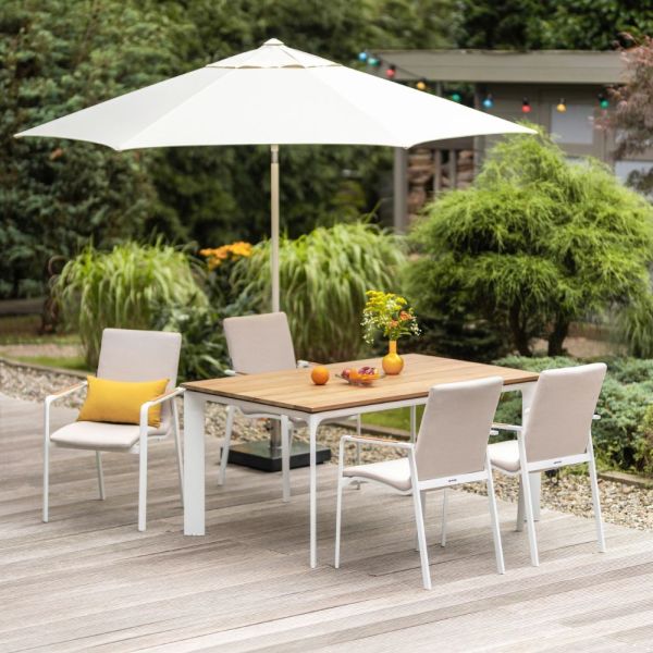 KETTLER DINING DIAMOND Casual-Dining-Set inkl. Tisch Sunbrella®, weiß matt/ natte linen chalk
