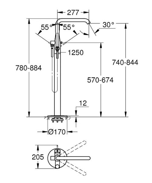 Grohe Essence Einhand-Wannenbatterie für Bodenmontage, chrom