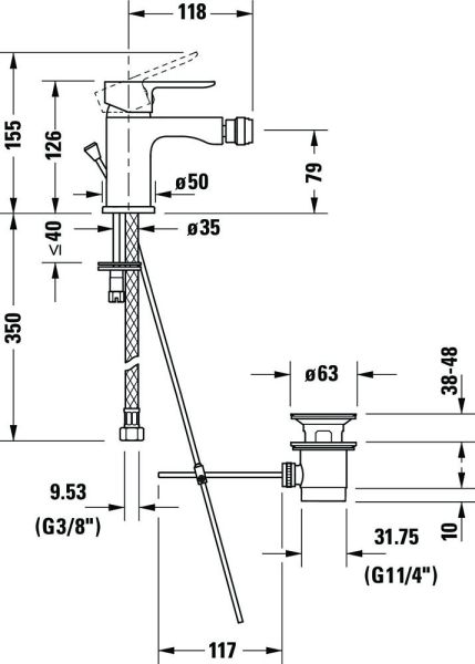 Duravit A.1 Einhebel-Bidetmischer mit Zugstangen-Ablaufgarnitur, chrom A12400001010