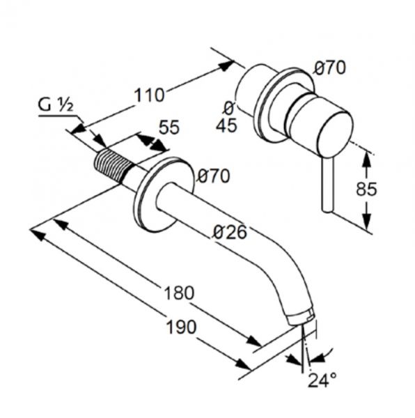 Kludi Bozz Waschtischarmatur Unterputz, Wandmontage, Auslauf 18cm