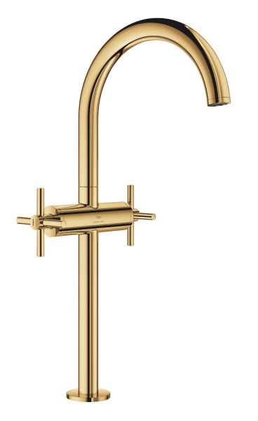 Grohe Atrio 2-Griff-Waschtischmischer XL-Size für Aufsatzbecken mit Push-Open, Kreuzgriffen cool sunrise 21149GL0