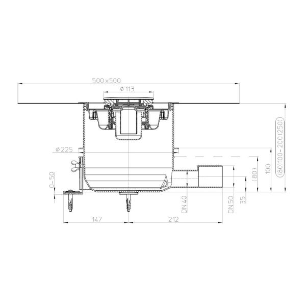 HL FlexBox, komplettes Installations-Set für flache Duschtassen mit Edelstahl-Abdeckung HL570