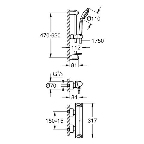 Grohe Grohtherm 2000 Thermostat-Brausebatterie mit Euphoria Brausegarnitur, chrom