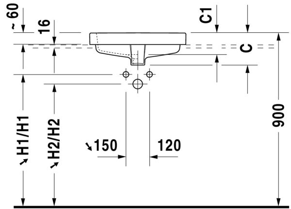 Duravit Vero Einbauwaschtisch 55x46,5cm, mit Überlauf, mit Wondergliss, weiß 03155500001