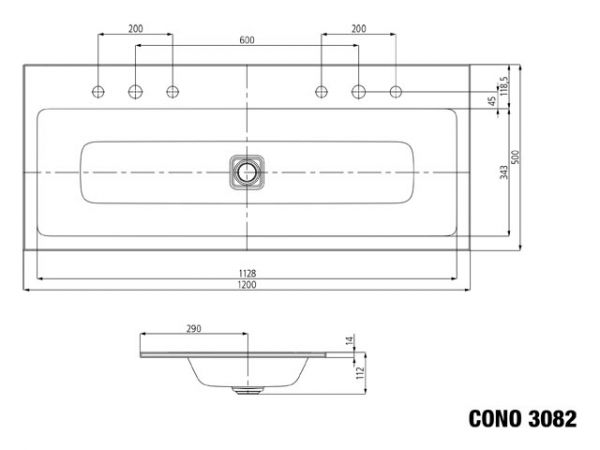 Kaldewei Cono Einbau-Doppelwaschtisch, 120x50cm, mit Perl-Effekt, Mod. 3082-D