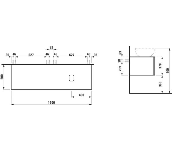 Laufen IL BAGNO ALESSI One Schubladenelement 1600, Ausschnitt rechts, zu WT H818974