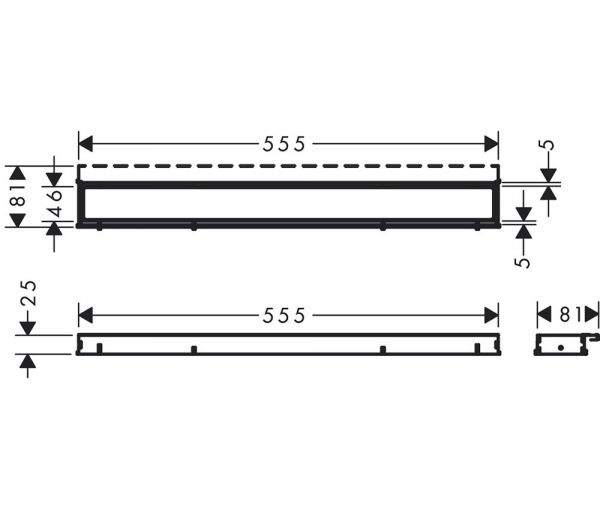 Hansgrohe RainDrain Match Fertigset Duschrinne 60cm mit höhenverst. Rahmen, befliesbar, mattschwarz