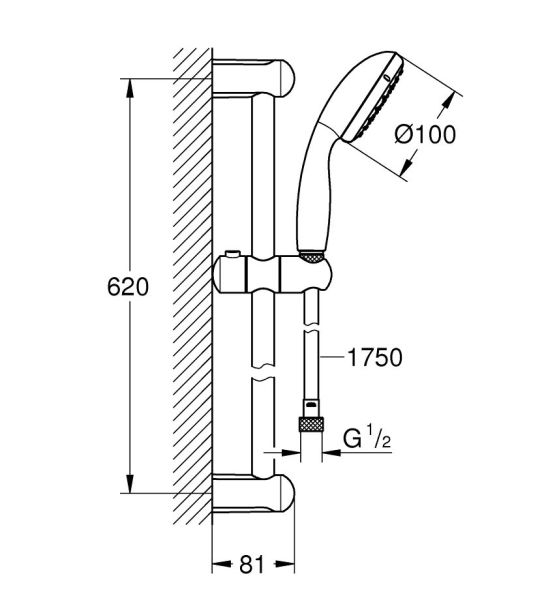Grohe Vitalio Go 100 Brausestangenset 62cm, 1 Strahlart, chrom