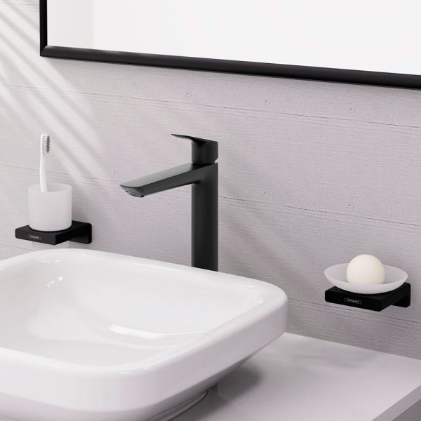 Hansgrohe Logis Waschtischarmatur 240 Fine mit Zugstangen-Ablaufgarnitur, schwarz matt