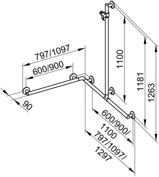 Keuco Collection Plan Care Duschhandlauf mit Brausestange, 109,7/79,7/126,3cm