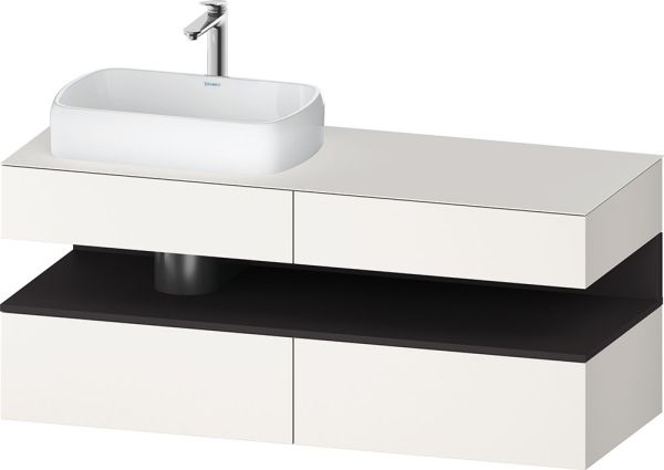 Duravit Qatego Unterschrank für Aufsatzbecken 140x55cm in weiß supermatt Antifingerprint, mit offenem Fach in graphit supermatt Antifingerprint, Ausschnitt links QA4765