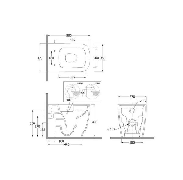Kludi RESA S Spiralflush-Stand-WC 55cm, schwarz matt