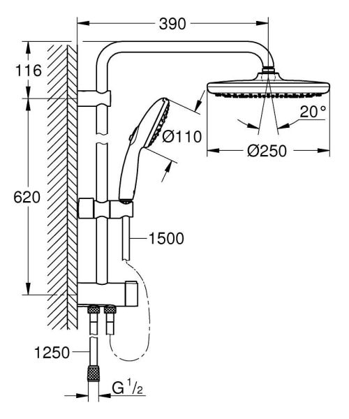 Grohe Tempesta System 250 Flex Duschsystem 60cm mit Umstellung, chrom