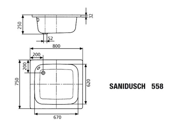 Kaldewei Sanidusch Rechteck-Duschwanne mit Überlauf 75x80x25cm Mod. 558