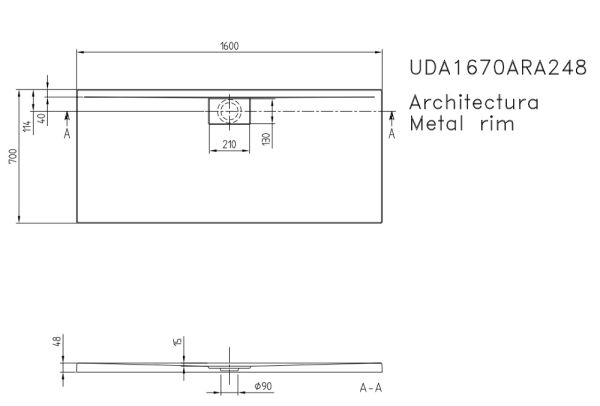 Villeroy&Boch Architectura MetalRim Duschwanne inkl. Antirutsch (VILBOGRIP),160x75cm, weiß UDA1675ARA215GV-01