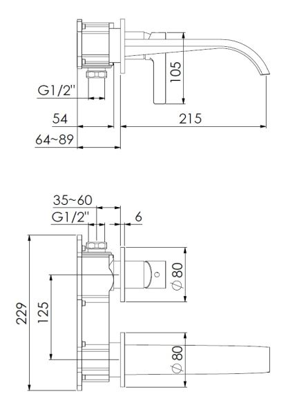 Steinberg Serie 280 Waschtisch-Wand-Einhebelmischer Fertigmontageset