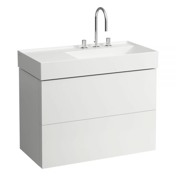 Kartell by Laufen Waschtischunterbau mit 2 Auszügen, Ablage links, Breite 88cm weiß matt