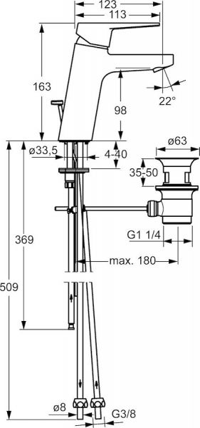 Hansa Hansatwist XL Waschtisch-Einhand-Einlochbatterie, Niederdruck, 123mm, chrom