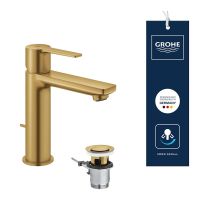 Vorschau: Grohe Lineare Badarmatur S-Size, Zugstangen-Ablaufgarnitur, wassersparend, cool sunrise gebürstet