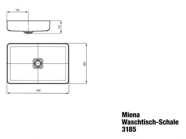 Kaldewei Miena Waschtisch-Schale eckig 58x38cm, mit Perl-Effekt, Mod. 3185