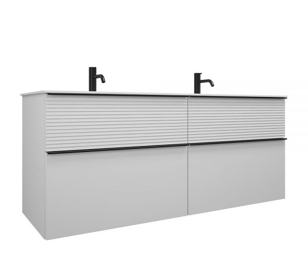 Burgbad Fiumo Doppelwaschtisch 142cm mit Waschtischunterschrank mit Plisséefront, 4 Auszüge