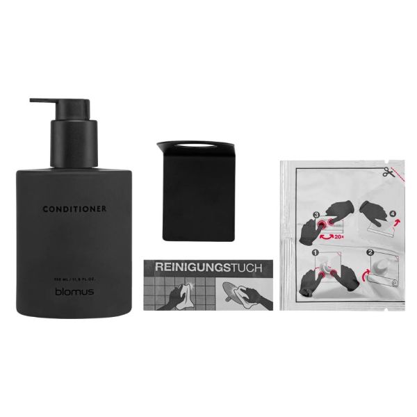 blomus KIREI Glasflasche für Conditioner inkl. Klebeset 350ml, smoke