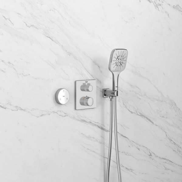 Grohe Grohtherm Thermostat-Brausebatterie mit integrierter 2-Wege-Umstellung, eckig, chrom